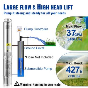 Pompe submersible pour puits profond 2HP 230V/60Hz 37GPM, hauteur de refoulement 427 pieds, cordon de 33 pieds, boîtier de commande externe, 4 pouces, en acier inoxydable, pour traitement de l'eau - Product Image 3