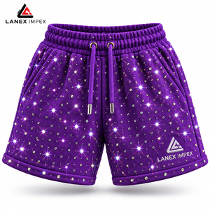 Custom <b>Men</b>’s Bling Crystal Rhinestone Sweat <b>Shorts</b> Soft Fleece Cotton Luxury Casual Streetwear <b>Shorts</b> OEM Wholesale Fashionwear - Product Image 2