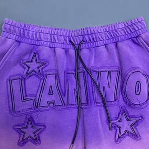 Pantalones Cortos de Felpa Lavada Morados para Hombre, Diseño de Estrella con Letras Bordadas, Estilo Urbano Informal, con Cordón Ajustable, de Algodón, con Logotipo Personalizado - Product Image 5
