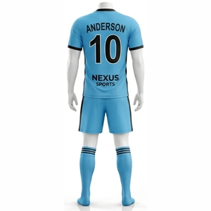 Ensemble d'uniformes de football unisexes personnalisés avec logo, bleu clair, sublimation, évacuation de l'humidité, séchage rapide, coupe athlétique à manches courtes - Product Image 5