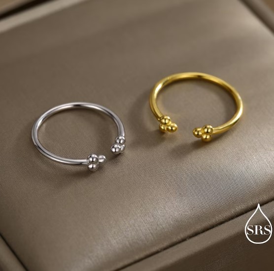 925 Sterling Silver 14K Gold Plated Three Dot Adjustable Stacking Ring with Zircon for Engagement and Wedding Luxury Jewelry