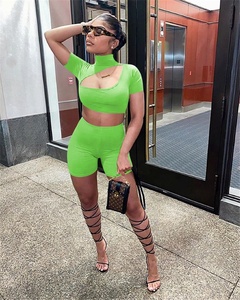 Custom Clothing Manufacturer Woman Tops Fashionable High Neck Crop Top New Design Two Piece Set Yoga Leggings Gym <b>Tights</b> - Product Image 5