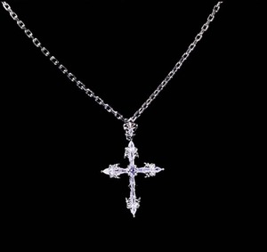Collier Pendentif Croix en Cristal avec Strass Taille Marquise Sertis Griffe en Argent Sterling Plaqué Rhodium, Bijoux Hip Hop pour Homme - Product Image 5