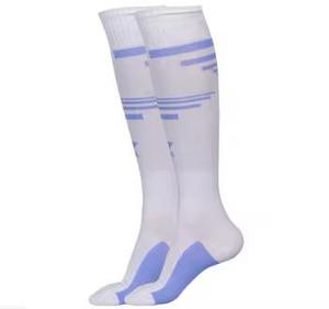 Calcetines Deportivos Hasta la Rodilla Amarillos, Calcetines de Fútbol de Compresión con Rayas Azules - Product Image 3