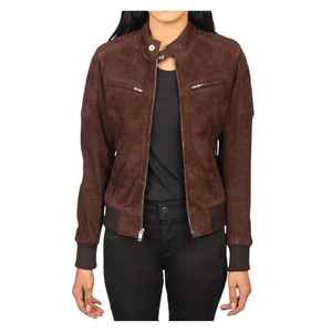 Veste en cuir suédé faite à la main, style motard, coupe bomber, veste de moto rétro pour femmes - Product Image 4