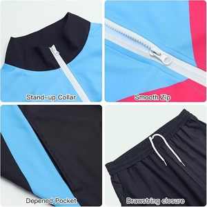 Men's Color Blocking <b>Tracksuit</b> Set Blue <b>Pink</b> Black Full Sleeve Zipper Sporty Casual Jogging Suit Spring Wear - Product Image 3