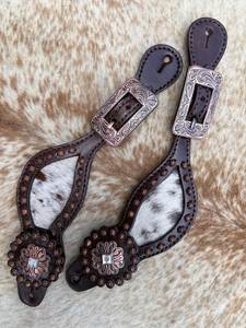 Sangles de freins à éperons en cuir perlé et en cuir de vachette pour l'équitation, style Western Cowboy, avec finition premium - Product Image 1