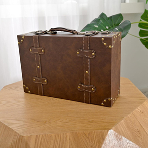 Vintage Leather & Wood <b>Storage</b> Box Compact Decorative <b>Suitcase</b> Chest with Classic Design Perfect for Keepsakes Leather Trunk Box - Product Image 6