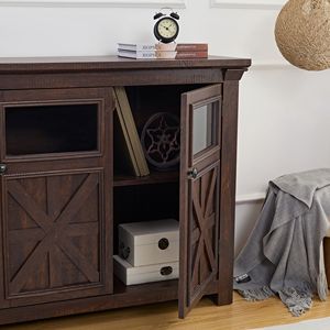 4-Door Farmhouse-Style TV Stand and Coffee Table Barn-Design Buffet <b>Sideboard</b> and Bar Cabinet for Home or Office Use - Product Image 2