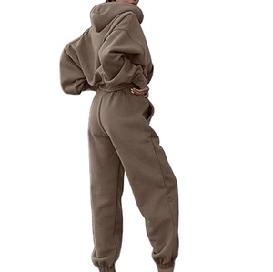 Ensemble 2 pièces décontracté pour femme : Sweat-shirt et pantalon de jogging à épaules tombantes en molleton bouclette 100% coton, couleur unie, coupe classique - Product Image 6