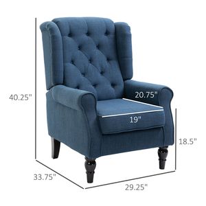 Set di 2 Poltrone Imbottite con Bottoni, Schienale Alto con Braccioli Arrotondati e Seduta Spessa Imbottita, Blu, per Soggiorno - Product Image 3