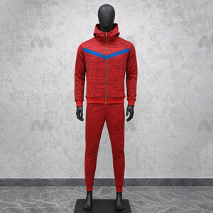 Conjunto de Sudadera con Capucha Roja para Hombre, Cierre de Cremallera, Corte Regular, Tejido de Poliéster, Estilo Deportivo, Ropa de Otoño - Product Image 1