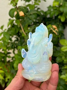 Hand Carved Opalite Ganesha <b>Statue</b> | 4 Inch Crystal Ganesh Idol | Hindu Deity Altar Decor | Spiritual Gift Wholesale - Product Image 3