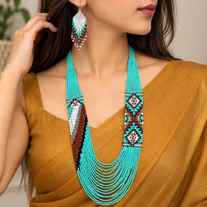 Conjunto de Collar y Pendientes Étnicos Hechos a Mano con Cuentas de Turquesa para Mujer, Joyería Geométrica con Mosaico - Product Image 1