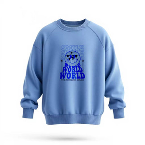 Smile World Crew Neck Pullover Sweatshirt Regular Fit 100 Cotton Knitted Unisex Casual Autumn Print Front Logo Breathable 370g - Product Image 5