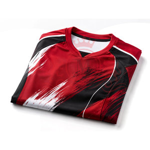 Maillot de football sublimé rouge, noir et blanc pour homme, manches courtes, col en V, en maille polyester respirante, toutes saisons - Product Image 2