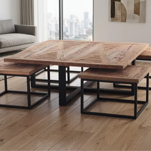 Juego de 5 Mesas de Centro Apilables de Madera de Teca Sólida Radeo Premium, Estilo Escandinavo Moderno con Acabado Natural para Sala de Estar - Product Image 2