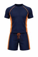 T-shirt Athlétique Homme Bleu Marine à Manches Longues, Blocs de Couleurs, Séchage Rapide, Accents Orange, Respirant, Écologique, en Spandex – Meilleure Vente