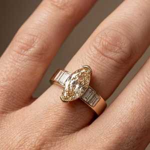2.01CT <b>Champagne</b> Marquise Cut Diamond Five Stone Ring Lab Grown 14K Solid Gold Wedding Engagement Gift For Bridesmaid - Product Image 3
