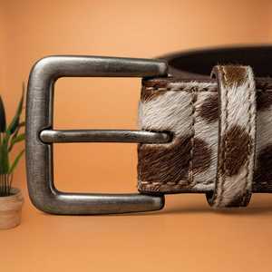 Ceinture décontractée vintage en cuir de vachette riveté avec boucle carrée en alliage, en cuir véritable durable, largeur 3,5 cm, rivetée - Product Image 3