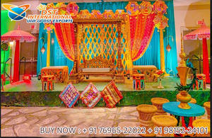 Royal Style Mehndi Night <b>Stage</b> Decor with Unique <b>Props</b> Fusion Wedding Mehndi <b>Stage</b> Decor Stylish Sangeet Decor for Wedding - Product Image 2