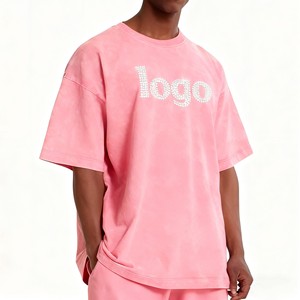 เสื้อยืดพิมพ์ลายโอเวอร์ไซส์สไตล์วินเทจ ล้างสีแบบแอซิด พร้อมโลโก้ประดับคริสตัล รับผลิตตามสั่งขายส่งสำหรับผู้ชาย - Product Image 4