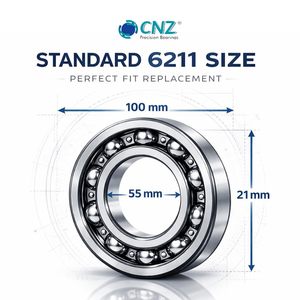 ตลับลูกปืนเม็ดกลมร่องลึก 6211 ผลิตจากเหล็กโครเมียม C3 Clearance ความเร็วสูง สำหรับอุตสาหกรรม ใช้กับมอเตอร์ไฟฟ้า ปั๊ม เกียร์บ็อกซ์ และเครื่องจักร - Product Image 3