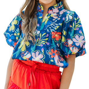 Girls Floral Print <b>Viscose</b>/Cotton Casual Short Sleeve Summer <b>Top</b> Puff Sleeve Blouse OEM ODM Wholesale Custom Brand - Product Image 2