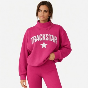 Sudadera Oversize de Cuello Alto para Mujer, Color Rosa Intenso, con Gráfico Trackstar, Casual, Manga Larga, Invierno, Estilo Urbano - Product Image 5