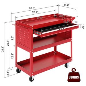 Carrello Portautensili a 3 Ripiani con Pannello Forato, Cassetto e 4 Ganci, Capacità di Carico 150 kg, Carrello Multiuso su Ruote - Product Image 5