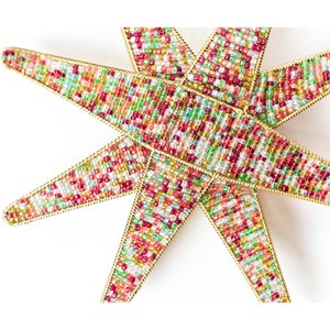 Décoration de sommet d'arbre de Noël en forme d'étoile à 8 branches multicolore perlée, avec base spirale en fil doré - Product Image 3