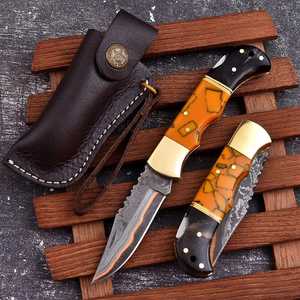 LEGACY BLADES OEM Handmade Copper Damascus Steel EDC Folding <b>Knife</b> Resin Handle Compact Camping Hiking <b>Knife</b> Factory - Product Image 3