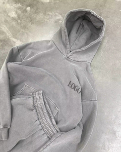 ชุดวอร์มผ้าฝ้ายหนานุ่มสไตล์วินเทจสำหรับผู้ชาย เสื้อฮู้ดดี้ทรงหลวมแบบย้อมสีเอซิด พร้อมกางเกงขายาวทรงตรง - Product Image 2