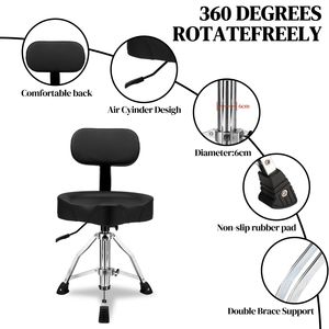 Sgabello per Batteria Idraulico Professionale con Schienale Regolabile in Altezza, Design a Sella per Musicisti e Batteristi - Product Image 5