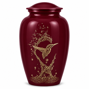 Autocollant commémoratif pour urne funéraire en laiton bleu ciel avec image de oiseau émaillée, pour cendres humaines - Product Image 6
