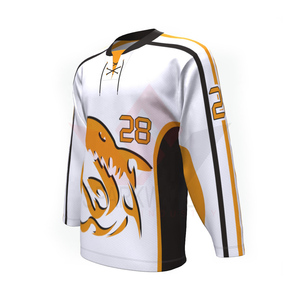 Custom Men's White <b>Green</b> Yellow Ice Hockey Jersey V Neck Full Sleeve Front Logo Quick Dry Breathable Polyester Sports Apparel - Product Image 4