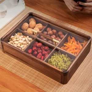 Premium 6 Compartment Wooden Dry Fruit <b>Tray</b> with Clear Lid and Gold Handle Large Capacity Nut <b>Snack</b> Organizer Serving Platter - Product Image 1