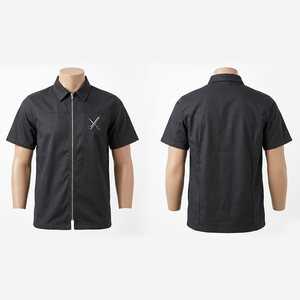 Chaqueta de Barbero para Hombre, 220 GSM, Polialgodón, Azul Marino, Cierre Frontal con Cremallera, Logotipo Bordado Personalizado, Ropa de Trabajo para Salón, Transferencia Térmica - Product Image 3