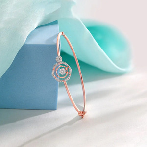 Openwork Spiral Rose Floral Centerpiece Diamond Hinged <b>Bangle</b> <b>Bracelet</b> - Product Image 2