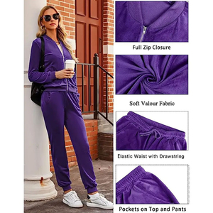 Survêtement sur mesure, nouvelle mode, pour femmes, dernier design, coton uni, deux pièces, velours, pour femmes - Product Image 3