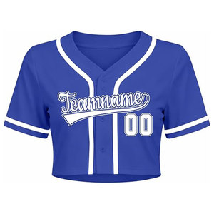Custom Women's Baseball Jersey <b>Crop</b> <b>Top</b> Personalized Name Number Button Front Softball Uniform Shirt Breathable Polyester <b>Blue</b> - Product Image 2