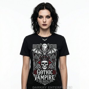 Camiseta para Mujer con Gráfico de Labios de Vampiro y Rosa, Estética de Romance Oscuro, Camiseta Negra, Fabricante de Ropa Personalizada, Ropa Gótica al por Mayor - Product Image 3