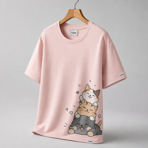 เสื้อยืดคอกลมทรงหลวมลายการ์ตูนแมวสีฟ้าอ่อนสำหรับผู้หญิง F2WIN ผลิตจากผ้า Solana ระบายอากาศได้ดี เป็นมิตรกับสิ่งแวดล้อม เหมาะสำหรับฤดูใบไม้ผลิและฤดูร้อน สวมใส่สบายๆ - Product Image 3