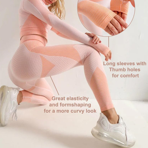 <b>Pink</b> 3 Piece Yoga <b>Set</b> Women Seamless High Waist Leggings Sports Bra Full Sleeve Jacket Breathable Fitness Wear - Product Image 6