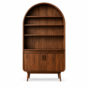 Librero Arqueado Moderno de Madera Sólida Hecho a Mano, Estantes Abiertos, Puertas de Madera, Mueble de Almacenamiento para Sala de Estar, Hotel u Oficina - Product Image 1