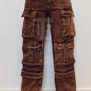 Pantalon cargo femme orné de strass, haute qualité, coupe tendance, style dernier cri - Product Image 5