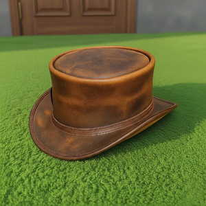 Sombrero de cuero marrón envejecido hecho a mano de primera calidad, estilo vaquero steampunk, muy vendido. - Product Image 4