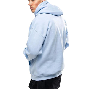 Sudadera con Capucha Azul Claro para Hombre, Corte Holgado, Letra T Bordada, Bolsillo Delantero, Informal, de Felpa, Tejida, para Otoño - Product Image 5