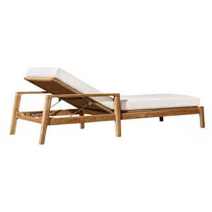 Chaise longue d'extérieur en teck moderne avec accoudoirs, dossier réglable, coussin imperméable, mobilier minimaliste pour hôtel et villa - Product Image 4