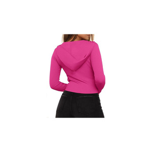 Women’s Ribbed Knit Cropped Hoodie <b>Zip</b> <b>Front</b> Slim Fit Long Sleeve Casual Fashion <b>Top</b> for women - Product Image 2